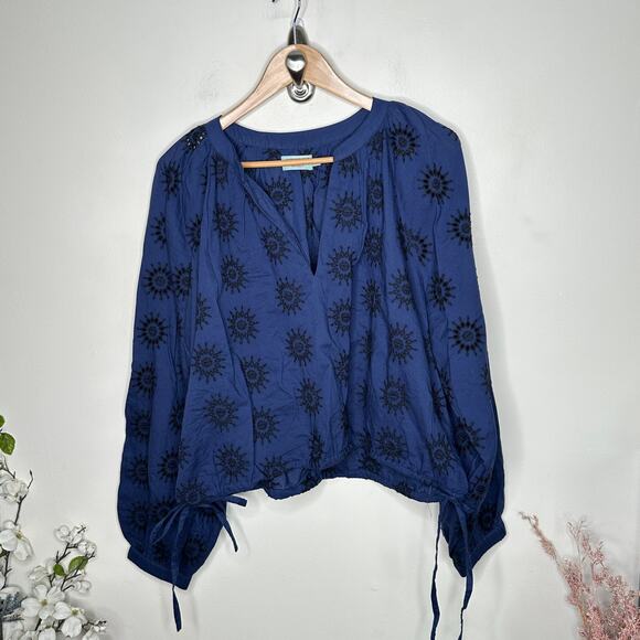 MERSEA Voyageur Poete Eyelet Top Embroidered Deep Indigo Black Sz XL {3S52} - Picture 4 of 7